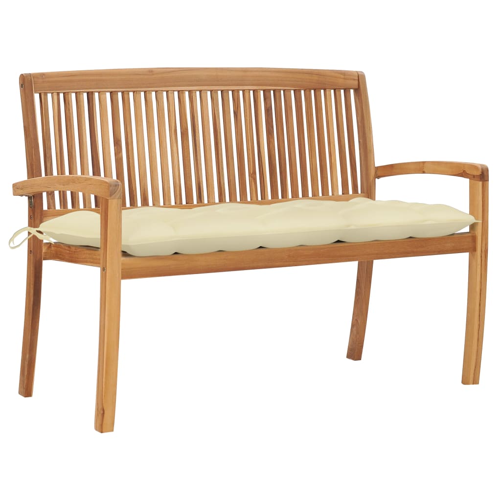 Banco De Jardín Apilable Con Cojín Madera Maciza De Teca 159 Cm