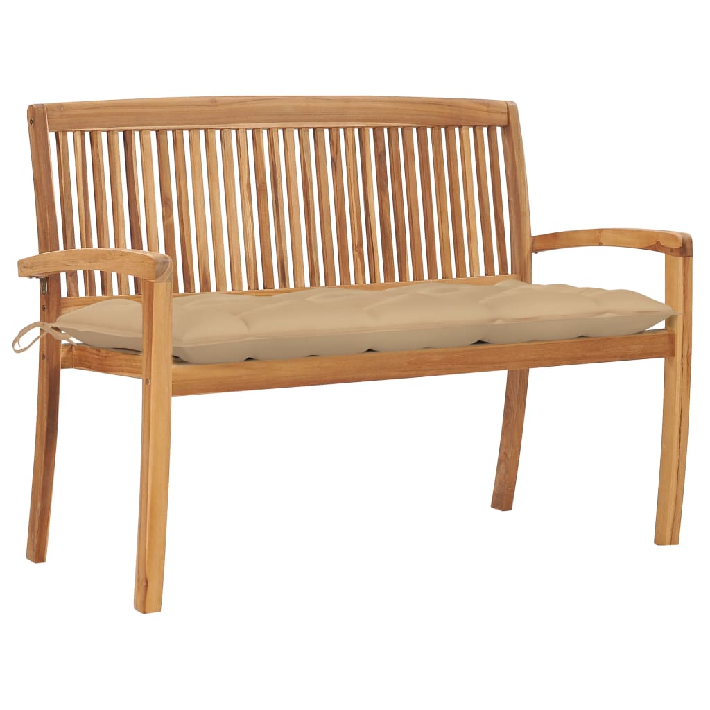 Banco De Jardín Apilable Con Cojín Madera Maciza De Teca 159 Cm