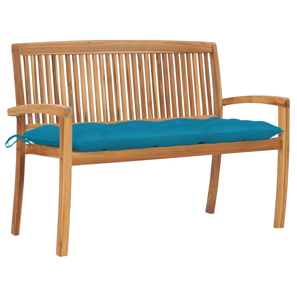 Banco De Jardín Apilable Con Cojín Madera Maciza De Teca 159 Cm