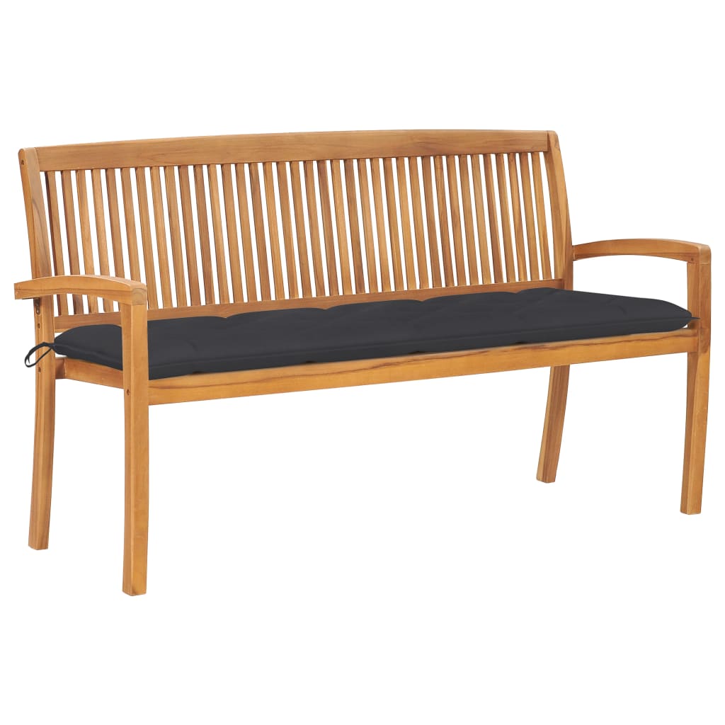 Banco De Jardín Apilable Con Cojín Madera Maciza De Teca 159 Cm