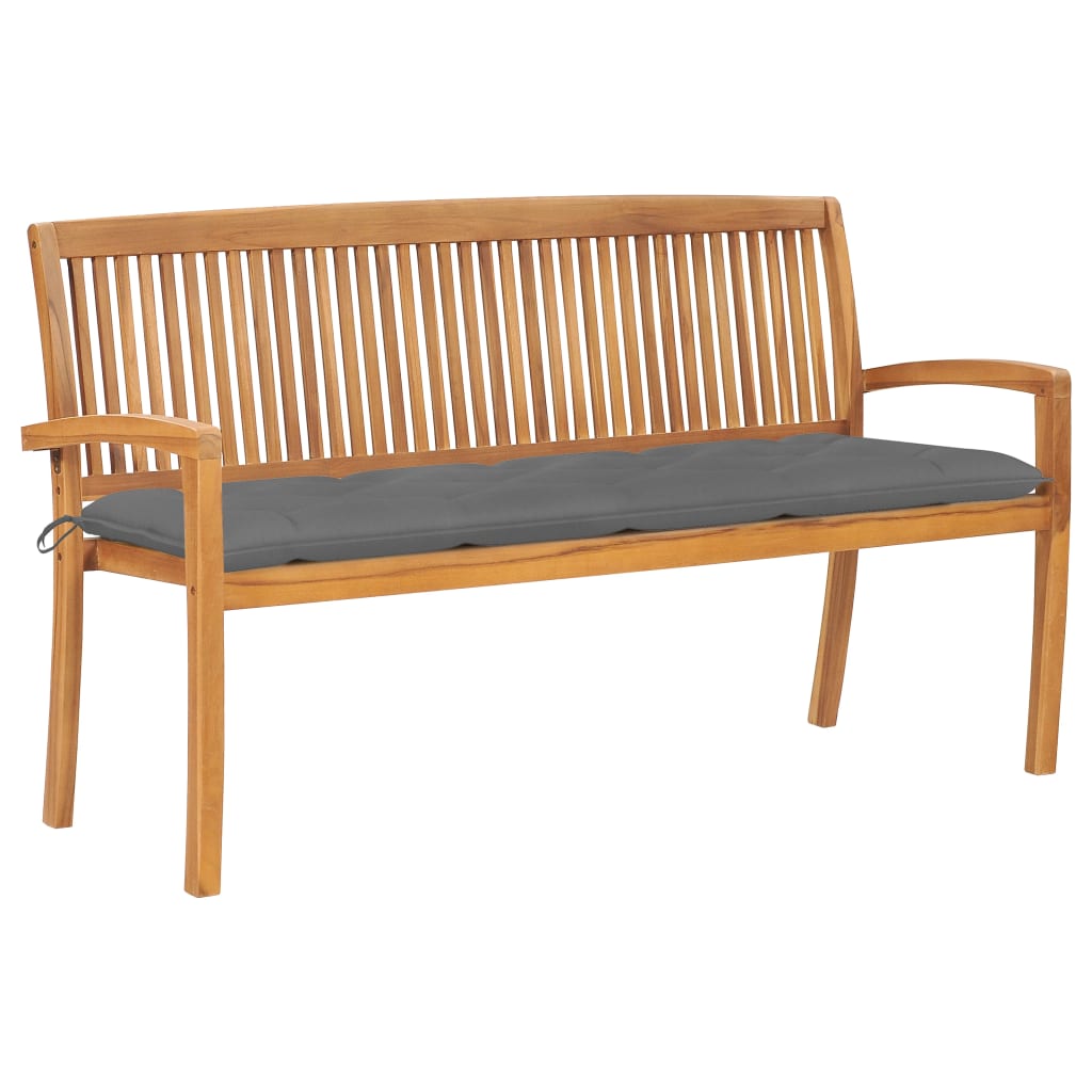 Banco De Jardín Apilable Con Cojín Madera Maciza De Teca 159 Cm