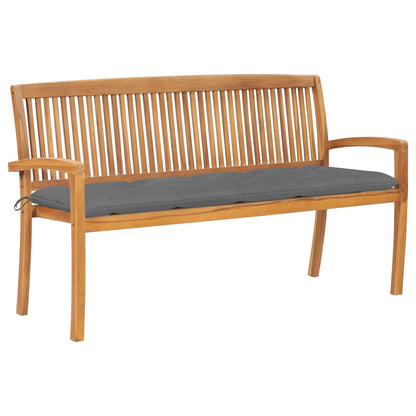 Banco De Jardín Apilable Con Cojín Madera Maciza De Teca 159 Cm