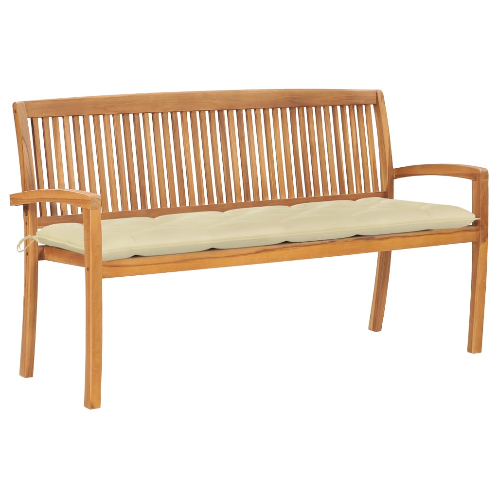 Banco De Jardín Apilable Con Cojín Madera Maciza De Teca 159 Cm
