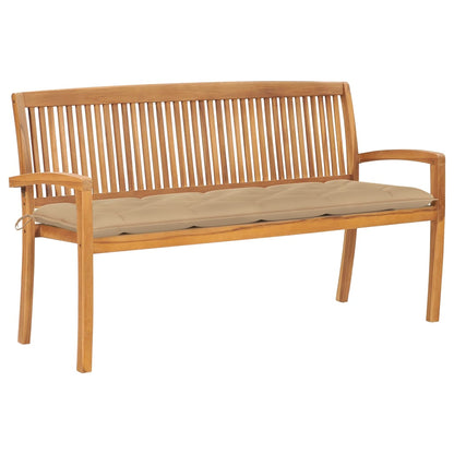 Banco De Jardín Apilable Con Cojín Madera Maciza De Teca 159 Cm