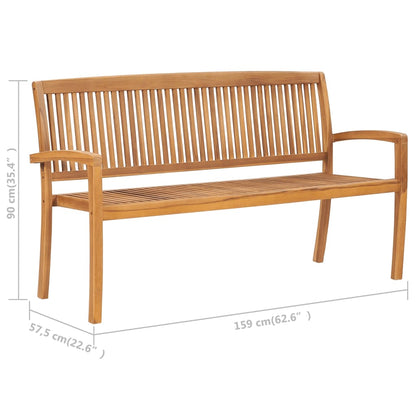 Banco De Jardín Apilable Con Cojín Madera Maciza De Teca 159 Cm