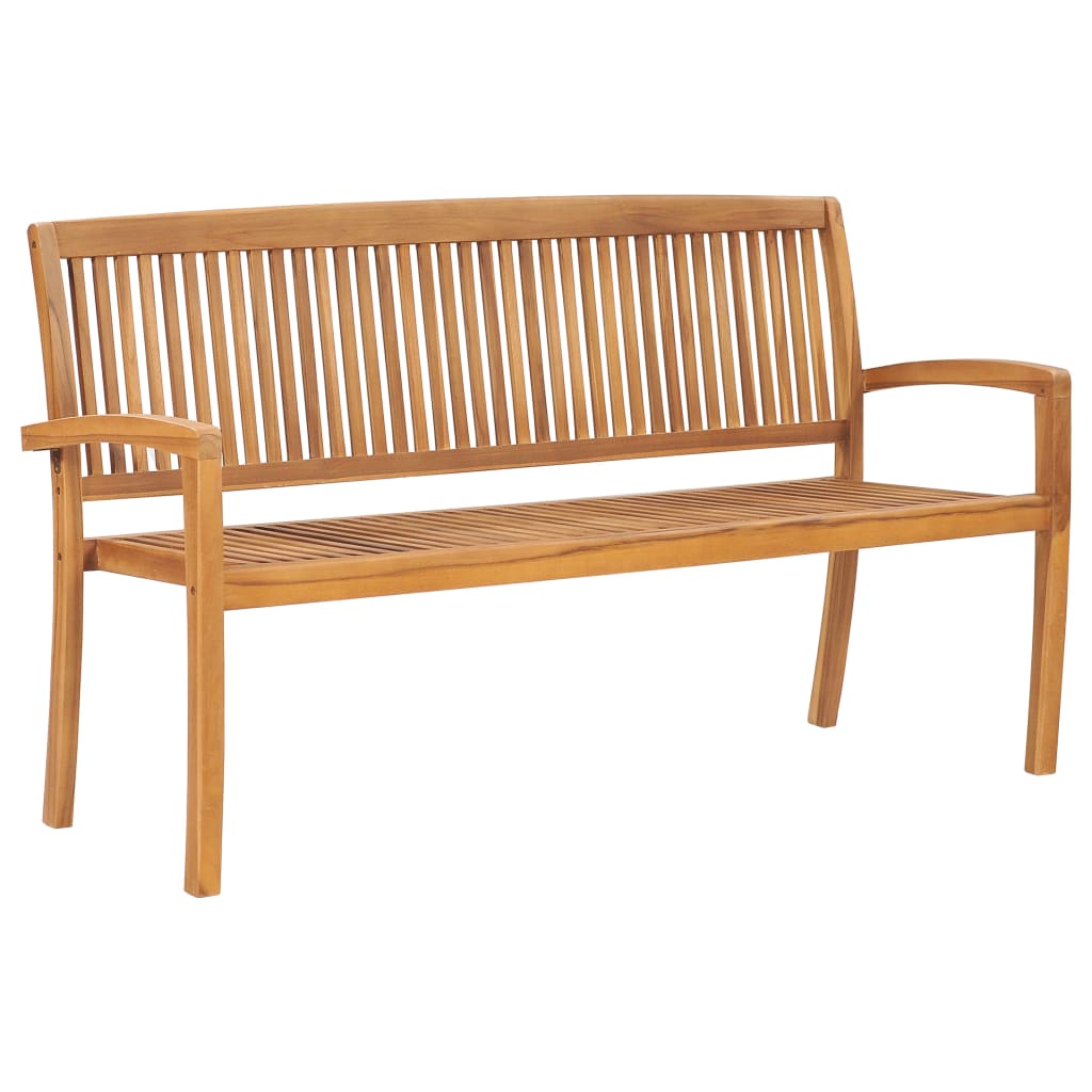 Banco De Jardín Apilable Con Cojín Madera Maciza De Teca 159 Cm