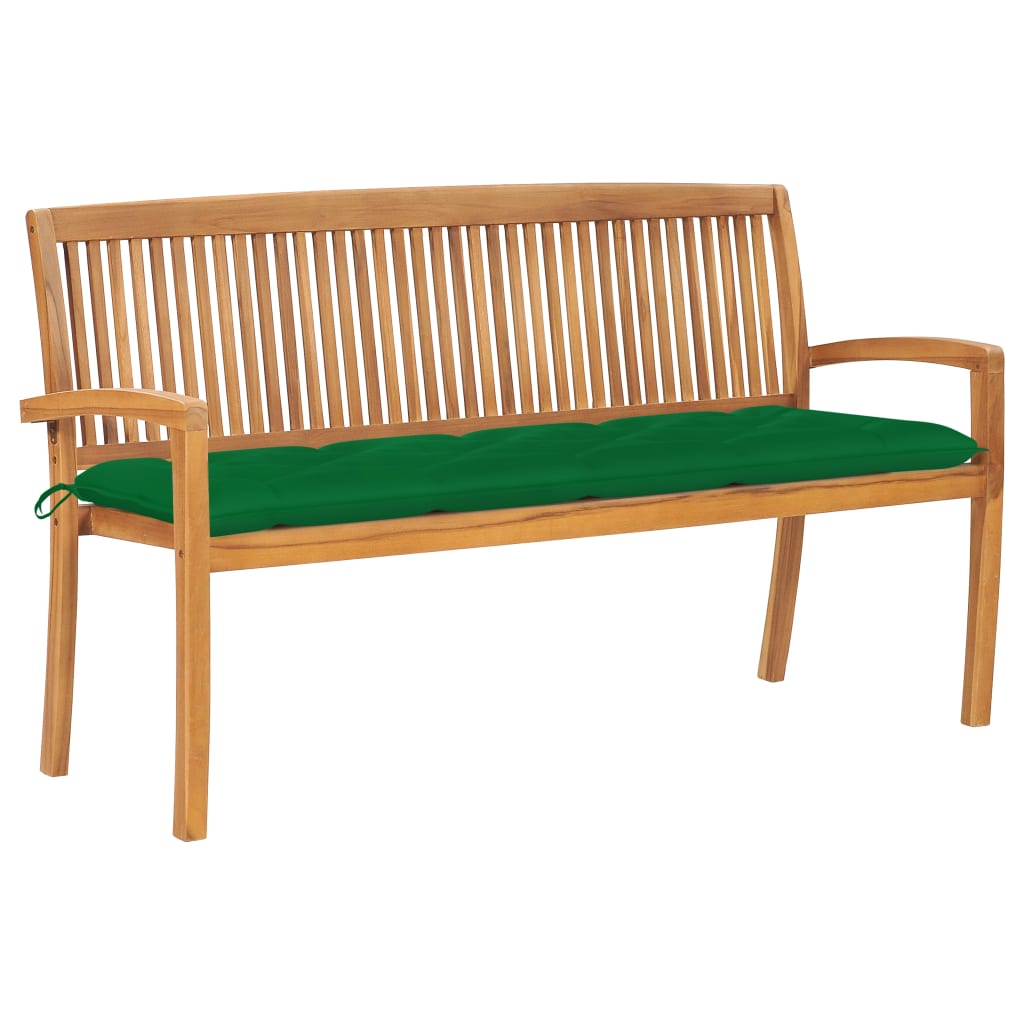 Banco De Jardín Apilable Con Cojín Madera Maciza De Teca 159 Cm