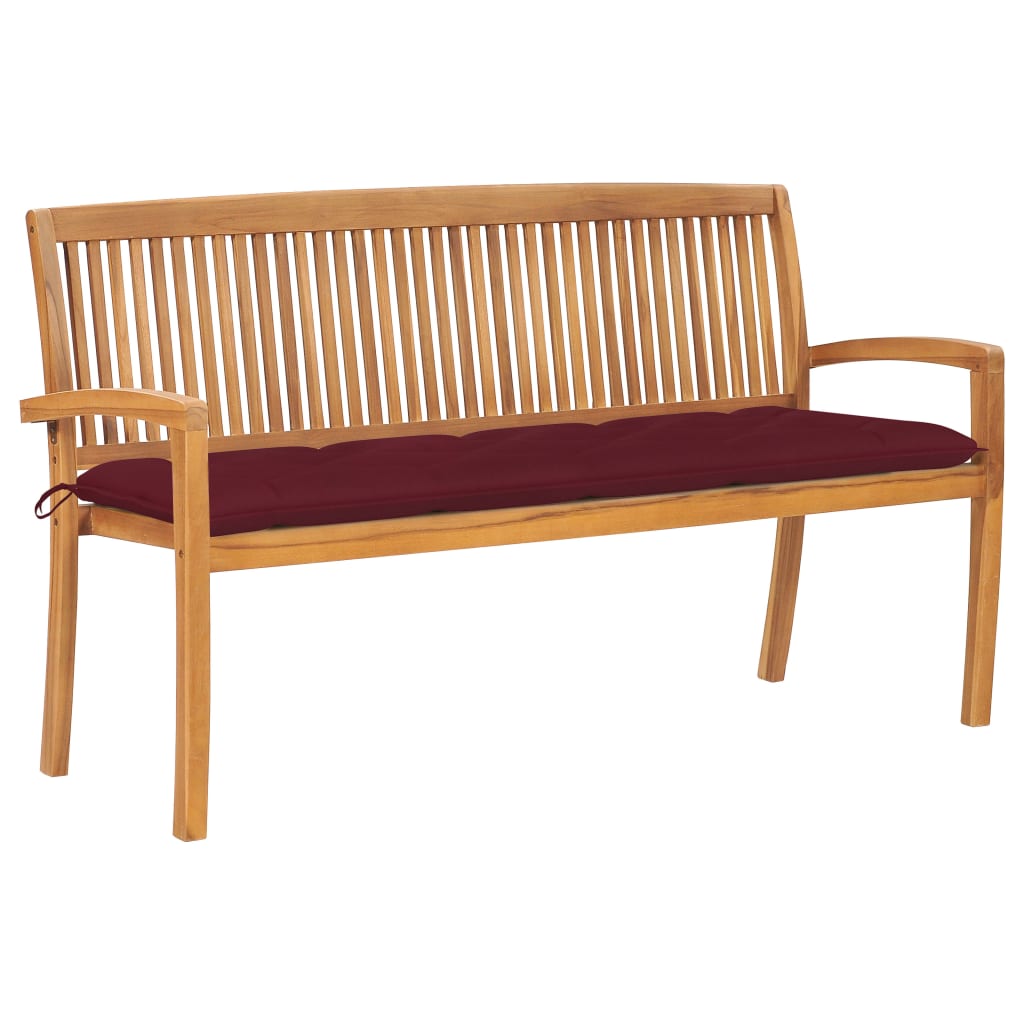 Banco De Jardín Apilable Con Cojín Madera Maciza De Teca 159 Cm