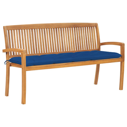 Banco De Jardín Apilable Con Cojín Madera Maciza De Teca 159 Cm