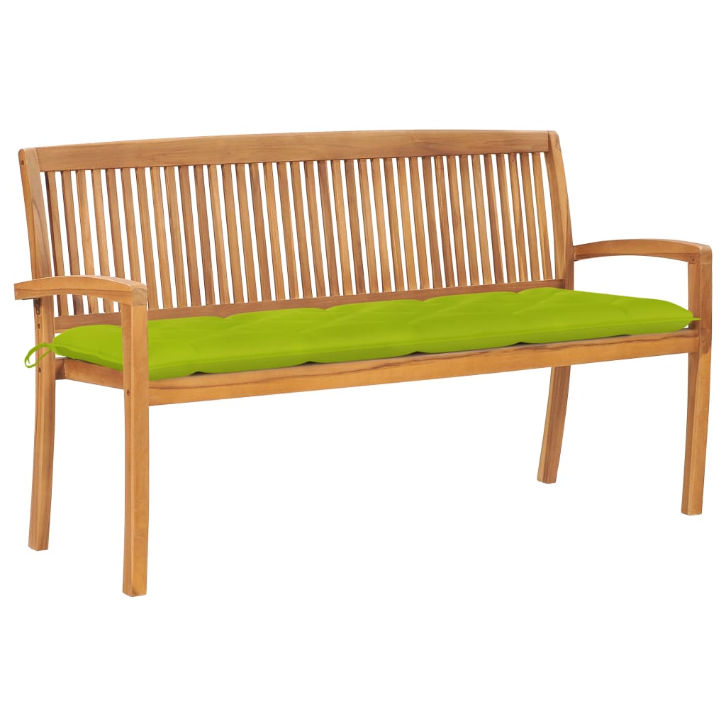 Banco De Jardín Apilable Con Cojín Madera Maciza De Teca 159 Cm