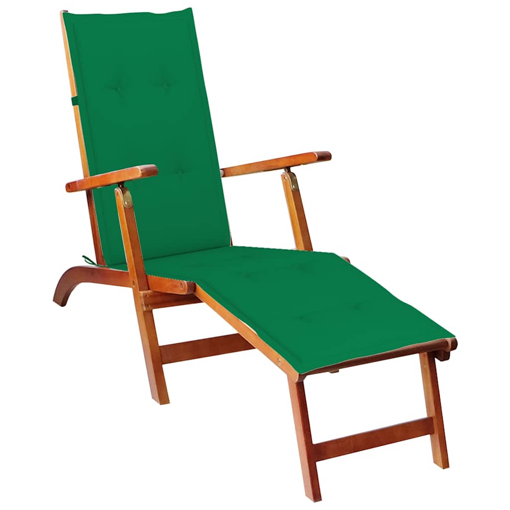 Tumbona De Jardín Con Reposapiés Y Cojín Madera Maciza Acacia