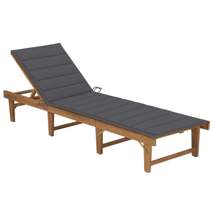 Tumbona Plegable Con Cojín Madera Maciza De Acacia