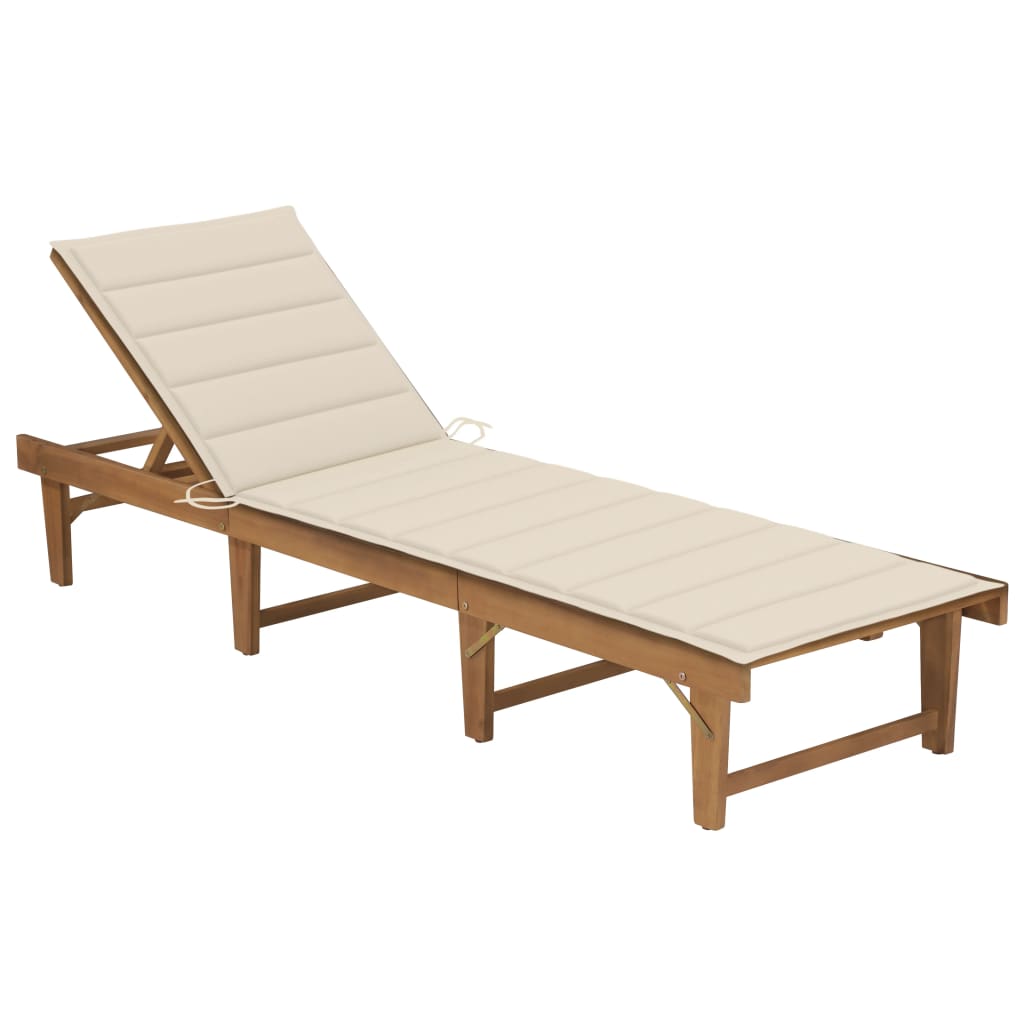 Tumbona Plegable Con Cojín Madera Maciza De Acacia