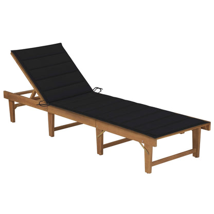 Tumbona Plegable Con Cojín Madera Maciza De Acacia