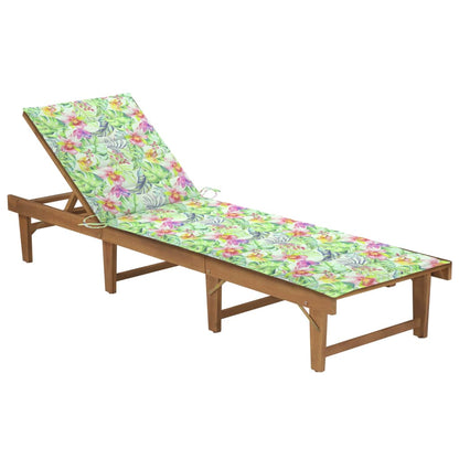 Tumbona Plegable Con Cojín Madera Maciza De Acacia