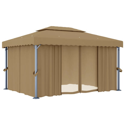 Cenador Con Cortina Gris Taupe Aluminio 4X3 M