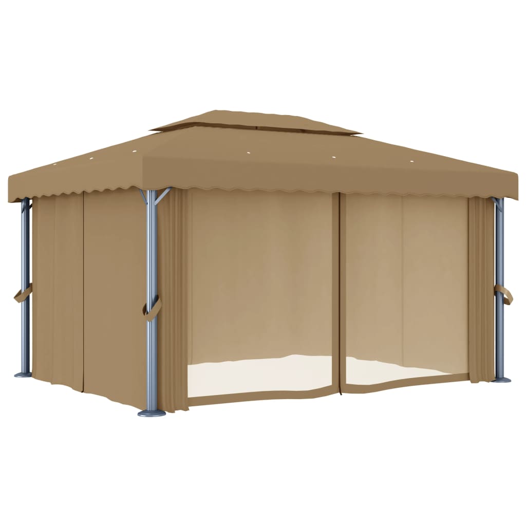 Cenador Con Cortina Gris Taupe Aluminio 4X3 M