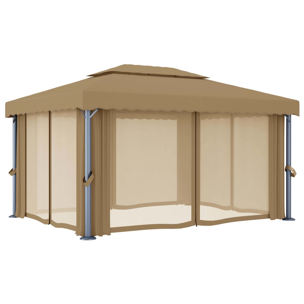 Cenador Con Cortina Gris Taupe Aluminio 4X3 M