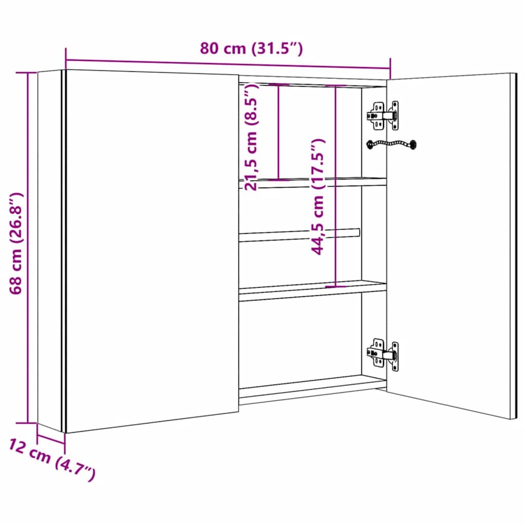 Mueble De Baño Con Espejo Led 80X12,2X68 Cm