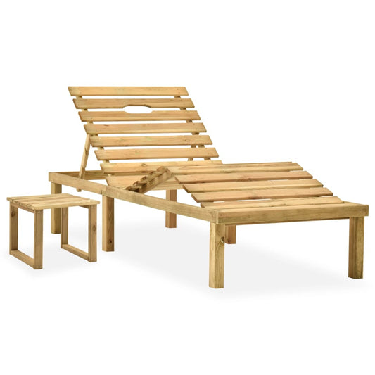 Tumbona De Jardín Con Mesa Y Cojín De Madera De Pino Impregnada