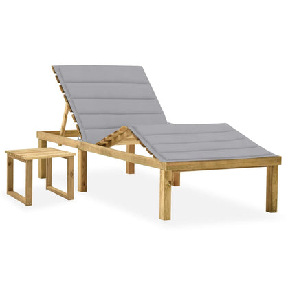 Tumbona De Jardín Con Mesa Y Cojín De Madera De Pino Impregnada