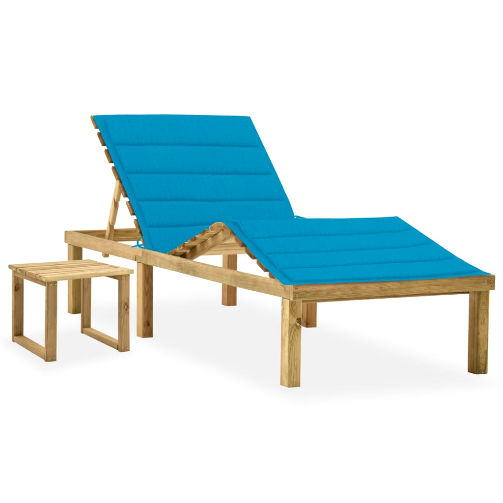 Tumbona De Jardín Con Mesa Y Cojín De Madera De Pino Impregnada