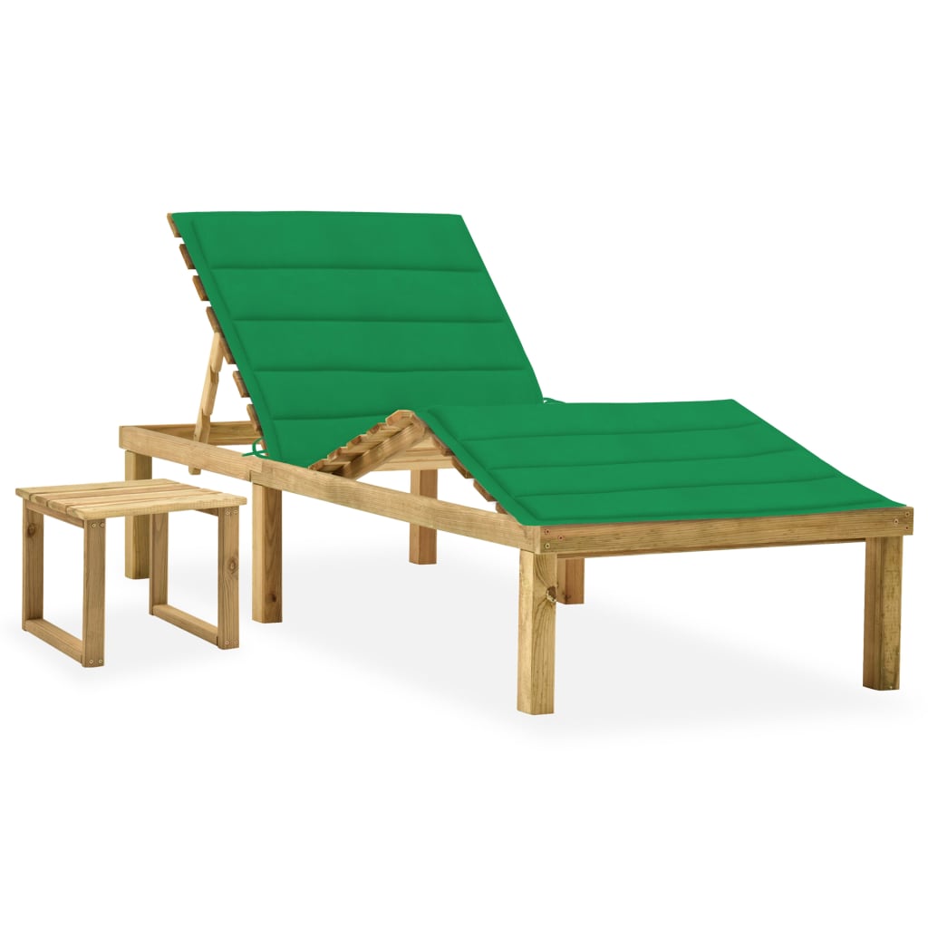 Tumbona De Jardín Con Mesa Y Cojín De Madera De Pino Impregnada