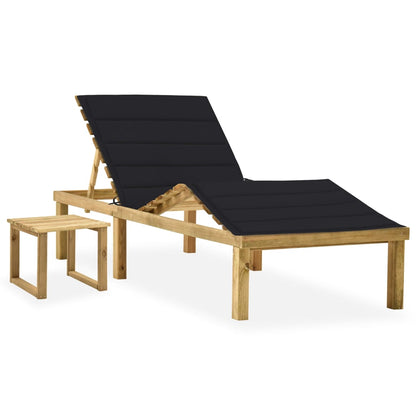 Tumbona De Jardín Con Mesa Y Cojín De Madera De Pino Impregnada