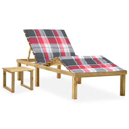 Tumbona De Jardín Con Mesa Y Cojín De Madera De Pino Impregnada
