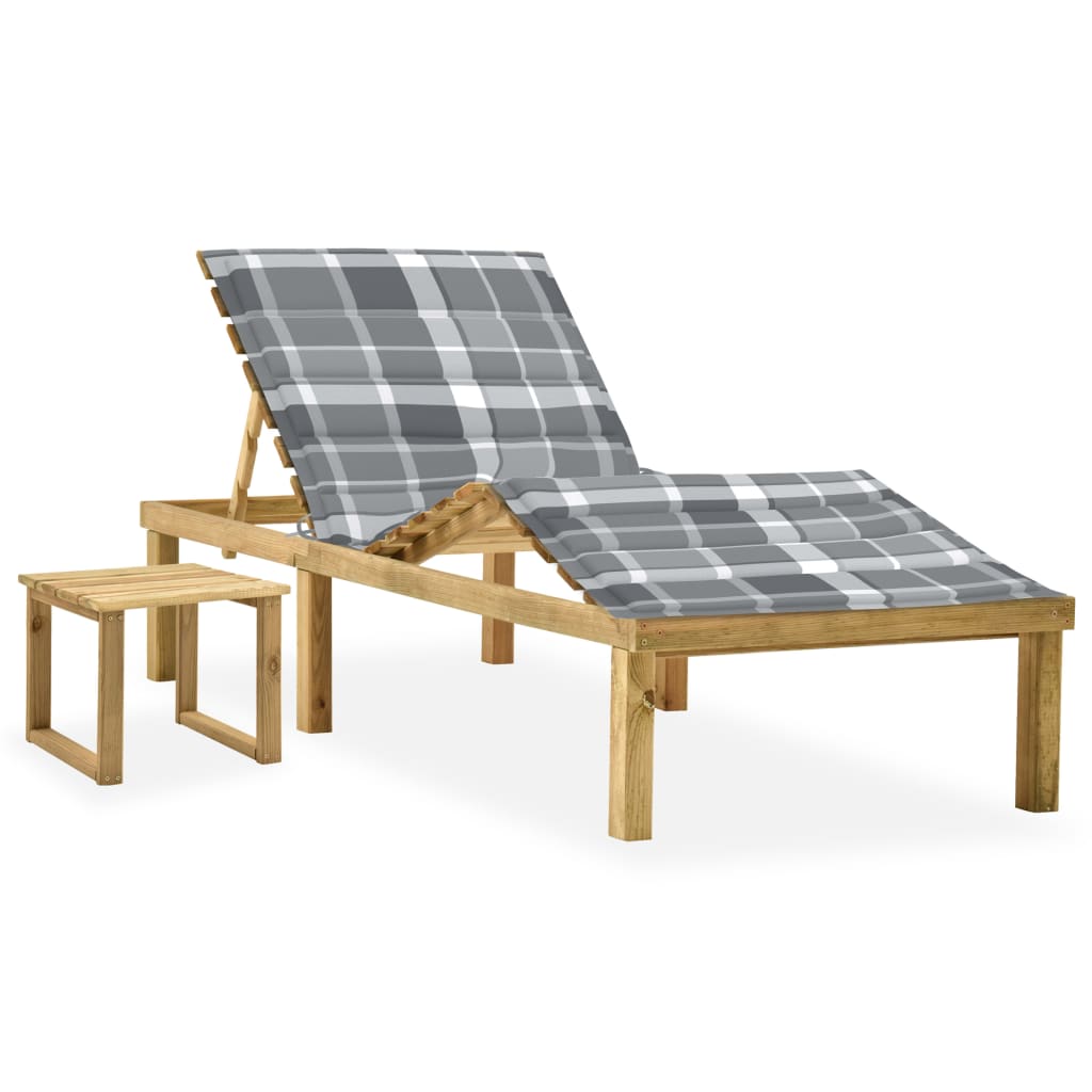 Tumbona De Jardín Con Mesa Y Cojín De Madera De Pino Impregnada