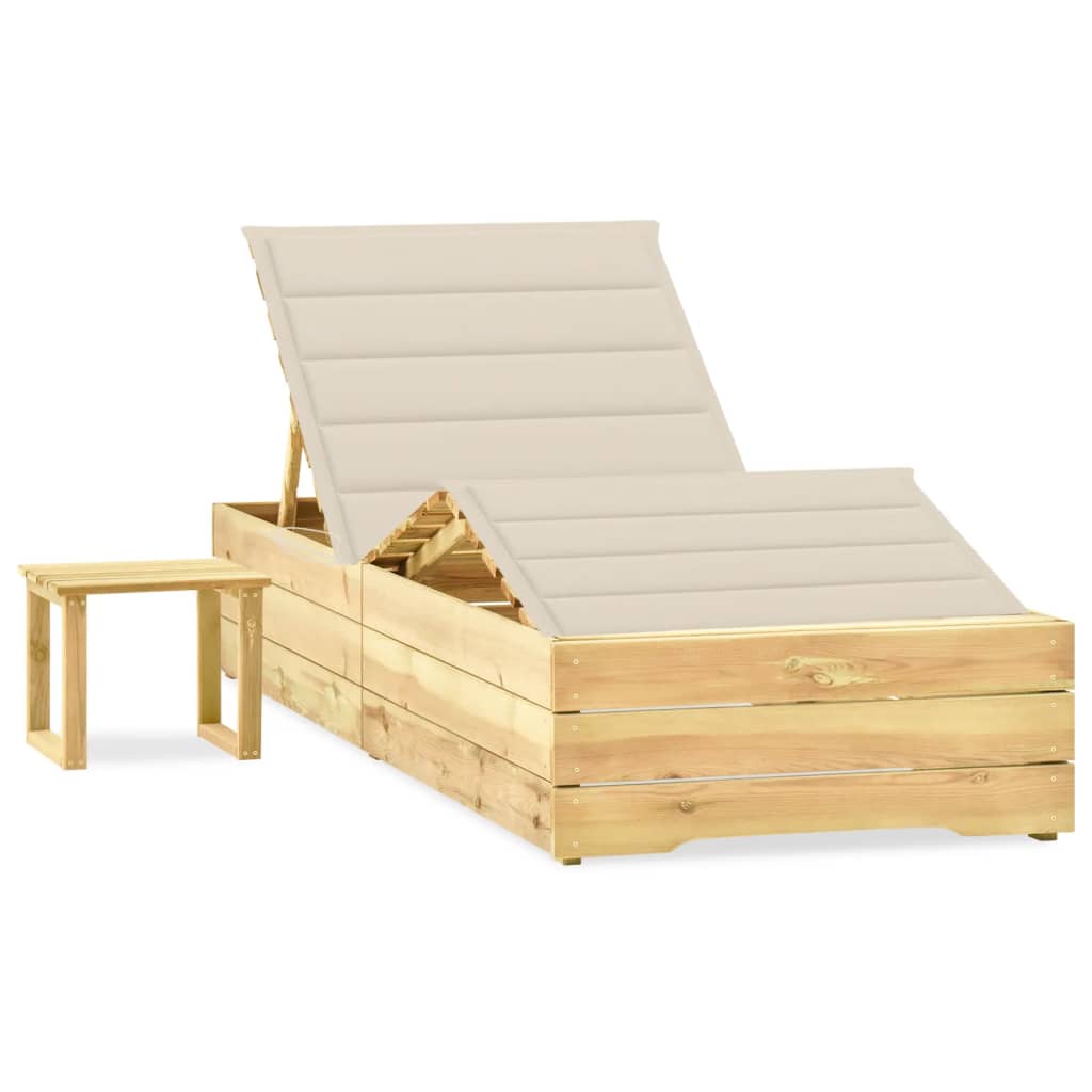 Tumbona De Jardín Con Mesa Y Cojín De Madera De Pino Impregnada