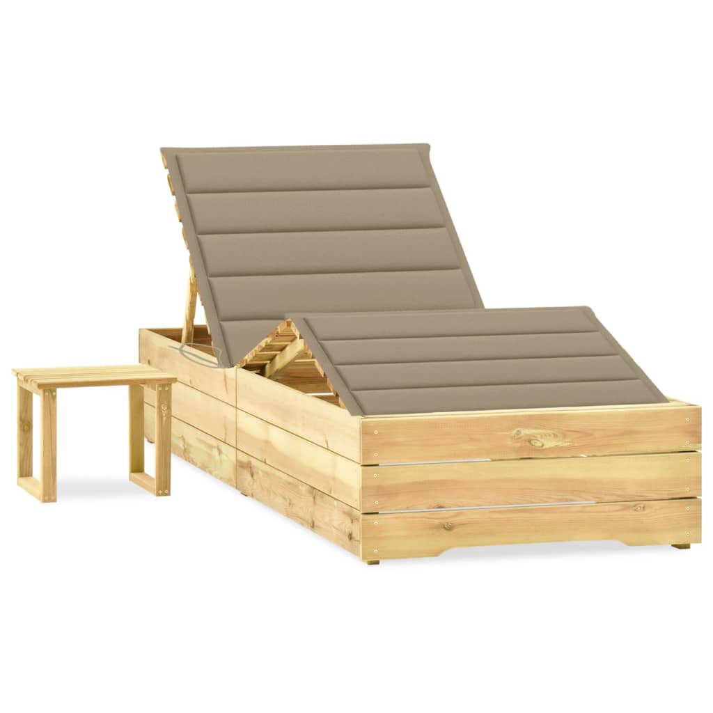 Tumbona De Jardín Con Mesa Y Cojín De Madera De Pino Impregnada