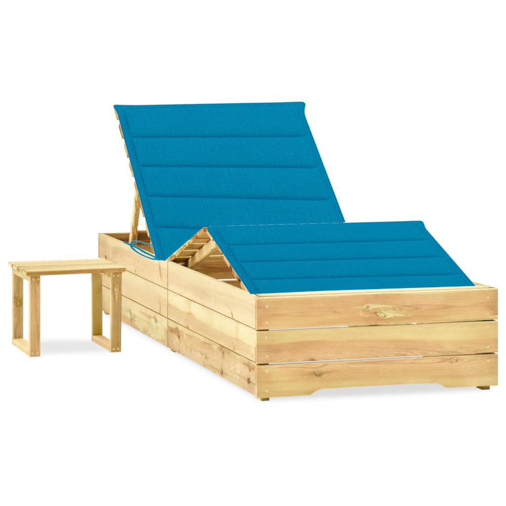 Tumbona De Jardín Con Mesa Y Cojín De Madera De Pino Impregnada