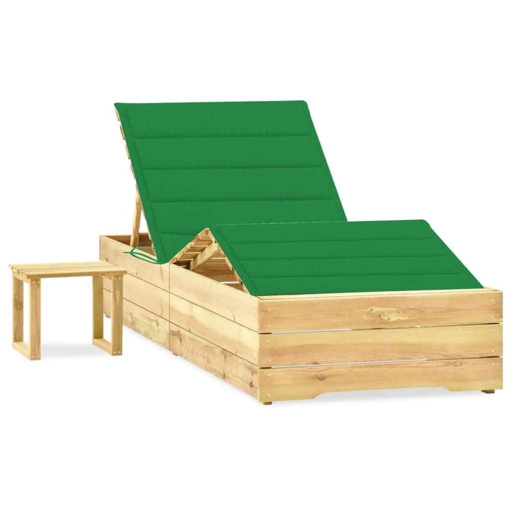 Tumbona De Jardín Con Mesa Y Cojín De Madera De Pino Impregnada