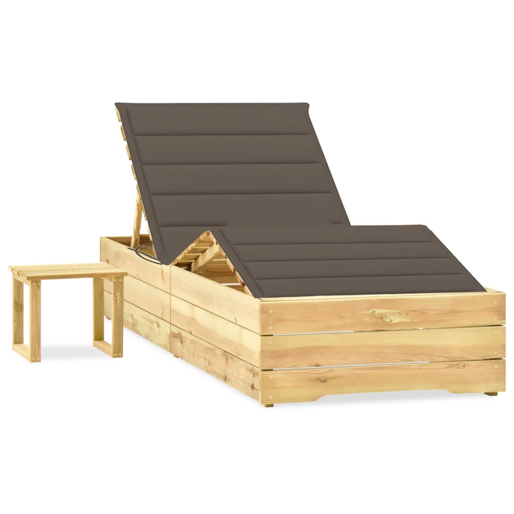 Tumbona De Jardín Con Mesa Y Cojín De Madera De Pino Impregnada
