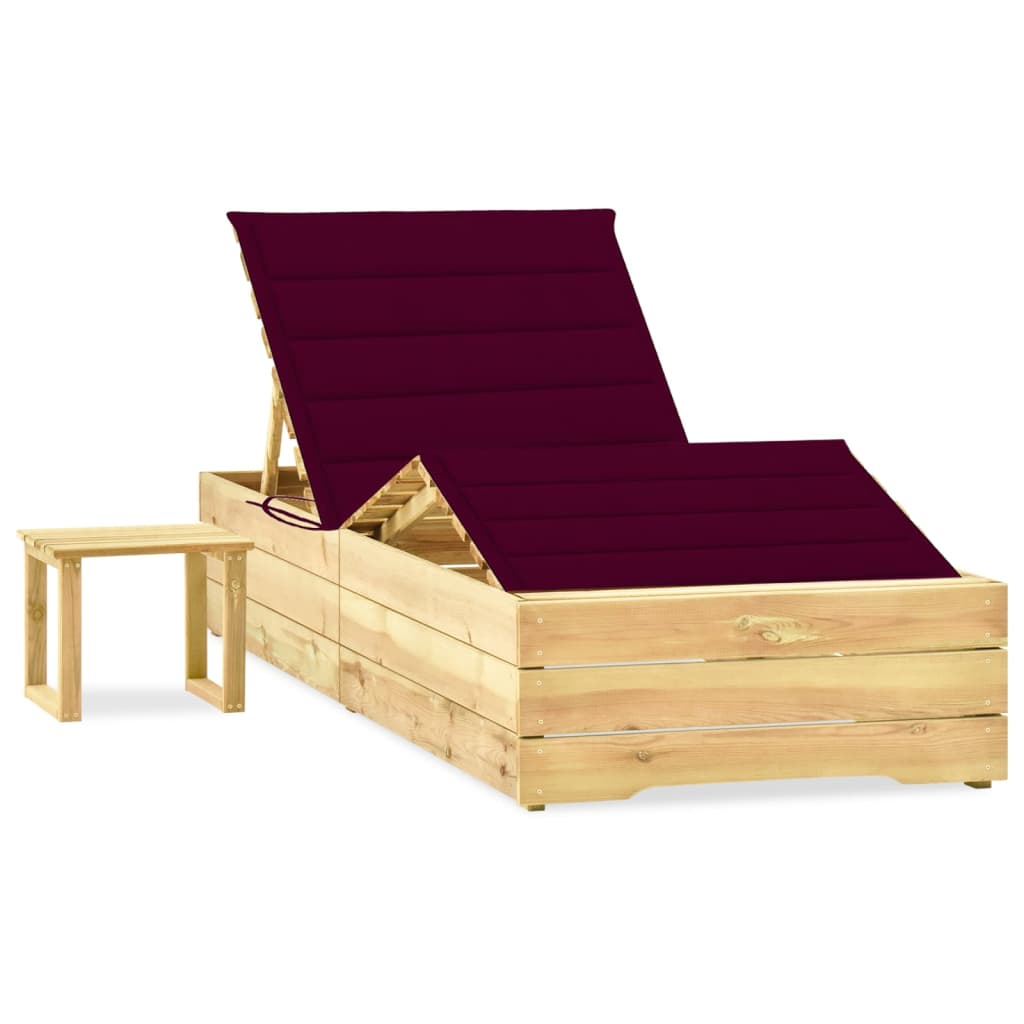 Tumbona De Jardín Con Mesa Y Cojín De Madera De Pino Impregnada