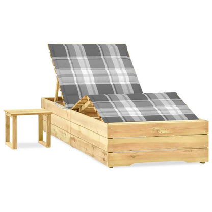 Tumbona De Jardín Con Mesa Y Cojín De Madera De Pino Impregnada