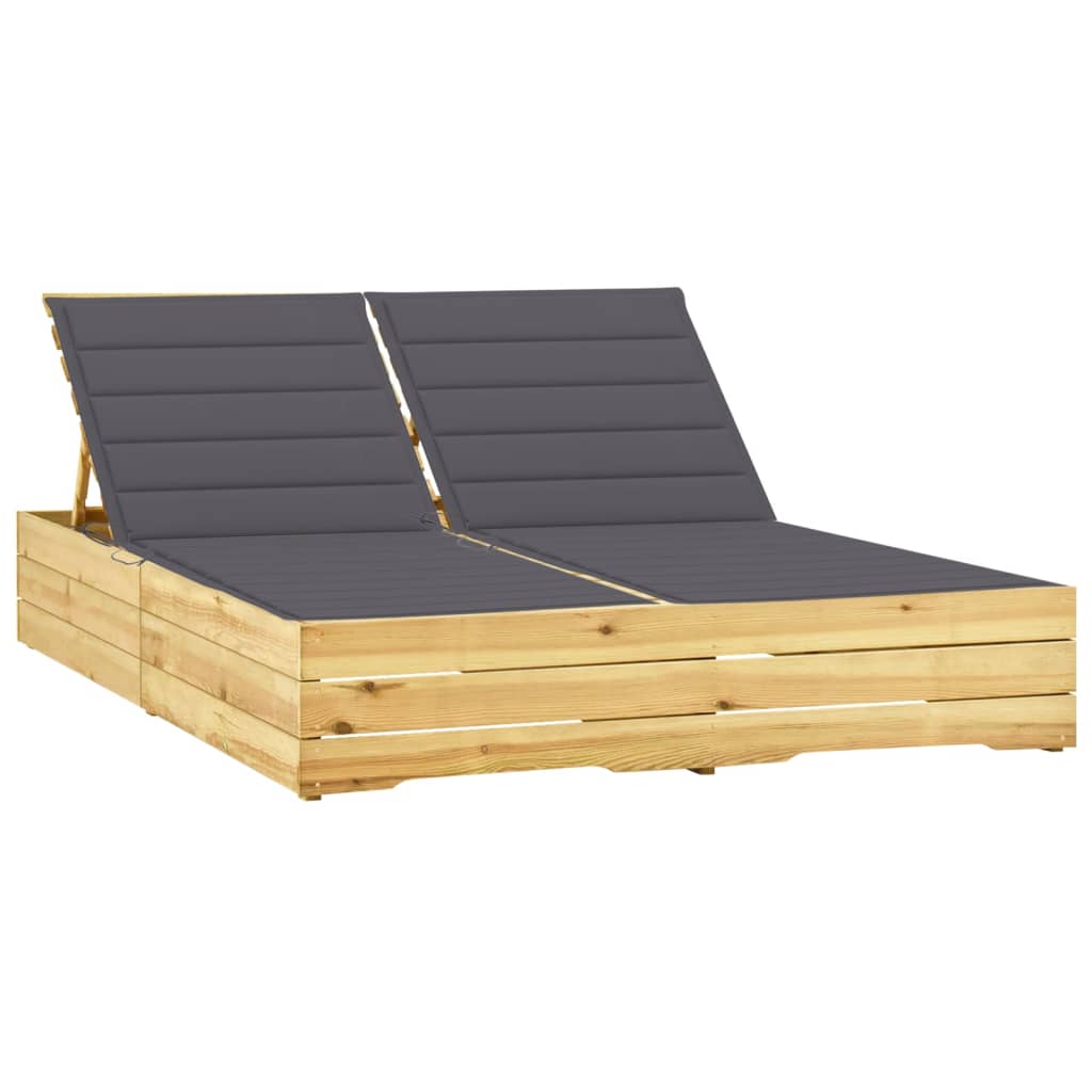 Tumbona Doble Y Cojines Madera De Pino Impregnada