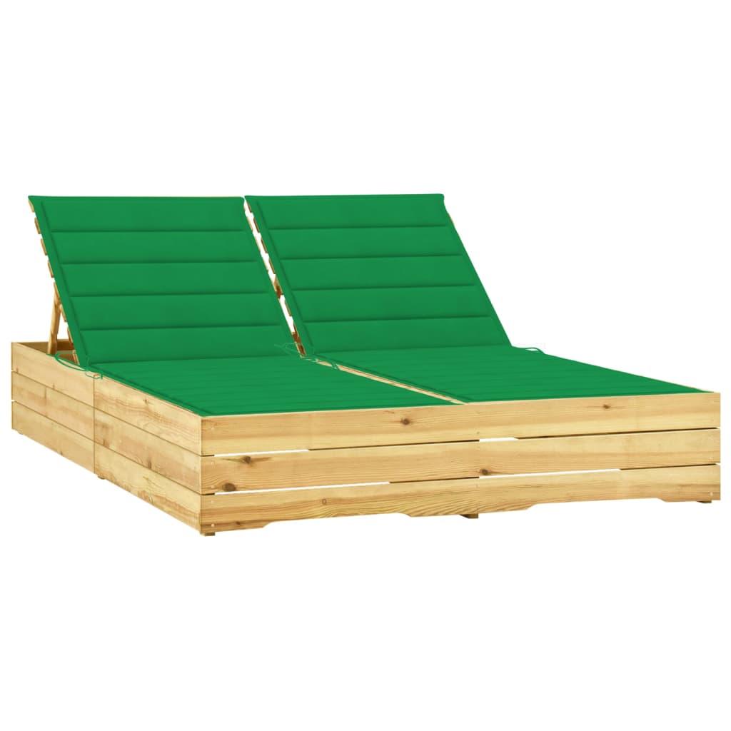 Tumbona Doble Y Cojines Madera De Pino Impregnada
