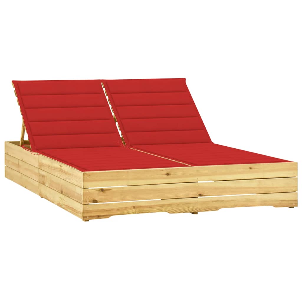 Tumbona Doble Y Cojines Madera De Pino Impregnada