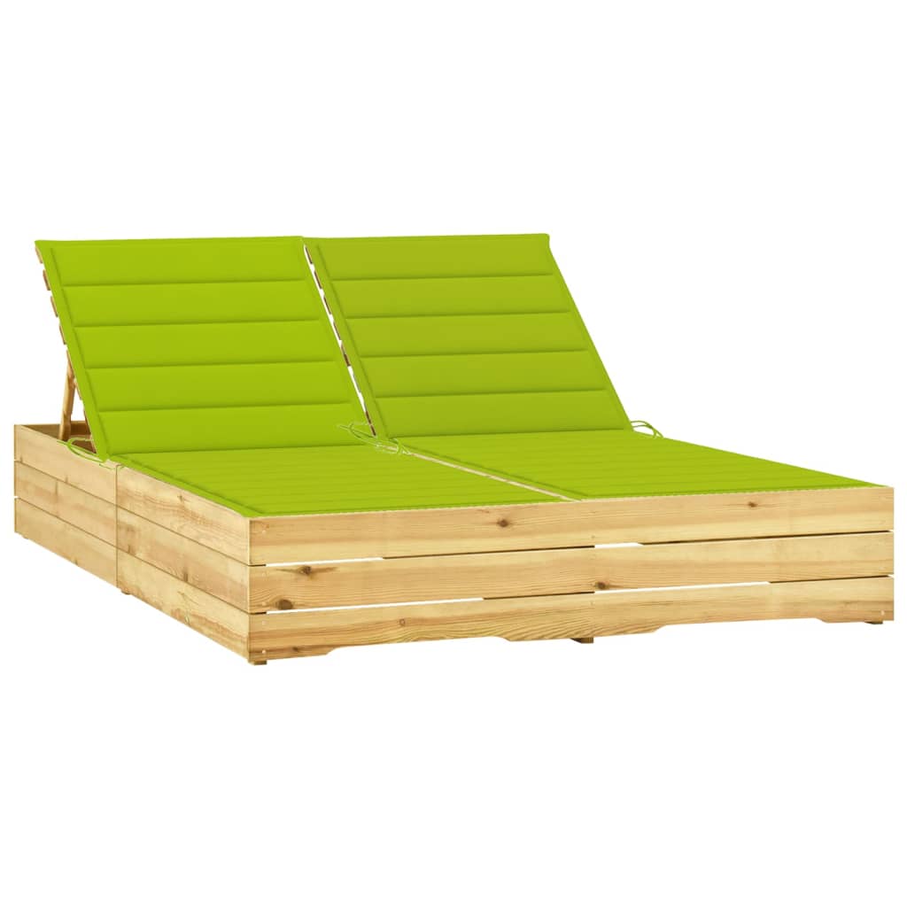 Tumbona Doble Y Cojines Madera De Pino Impregnada