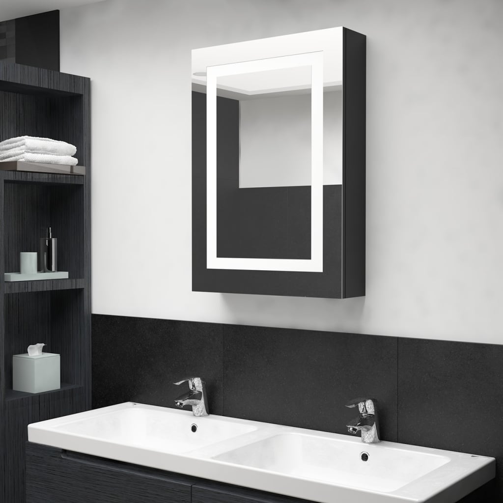 Armario De Baño Con Espejo Led Blanco Brillante 50X13X70 Cm