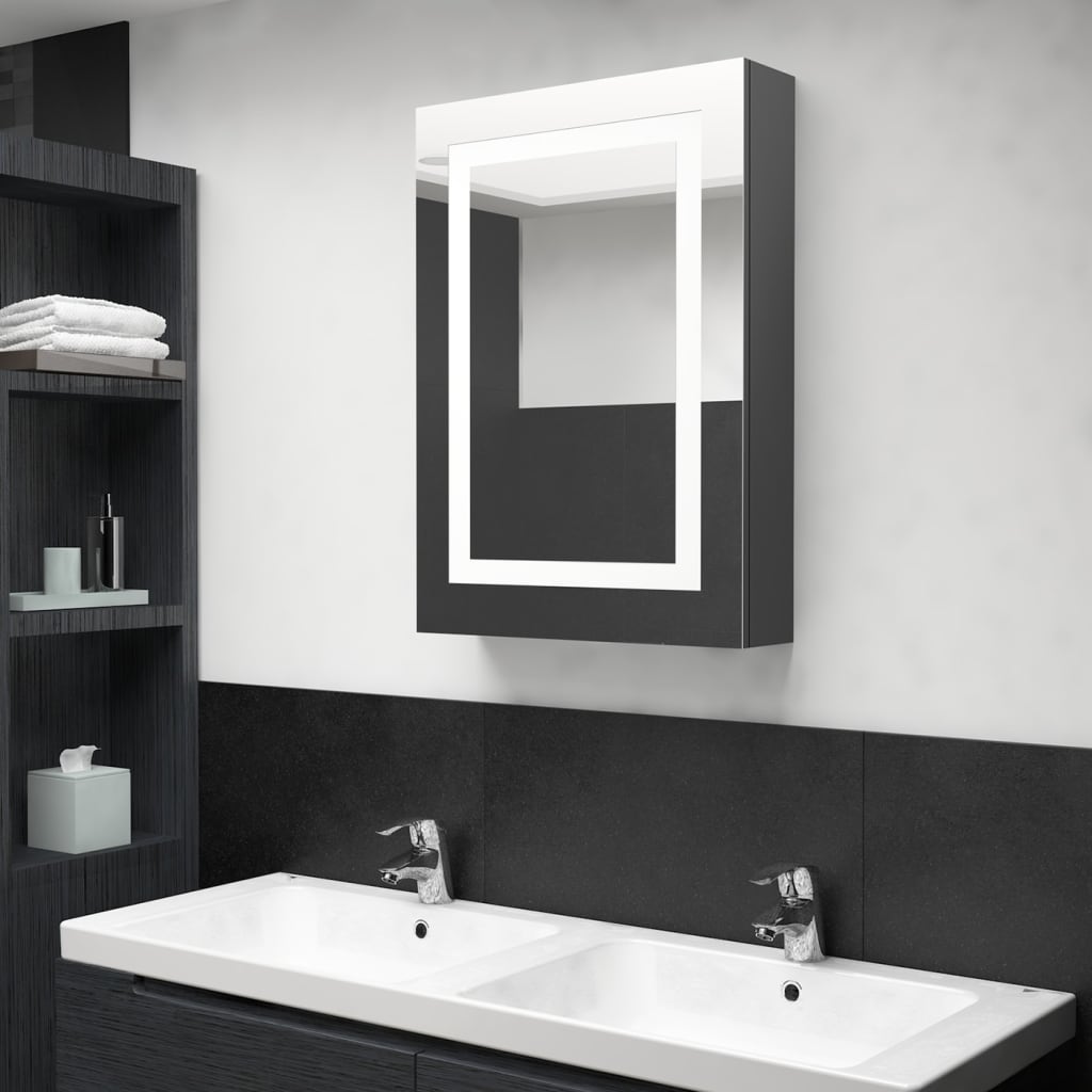 Armario De Baño Con Espejo Led Blanco Brillante 50X13X70 Cm