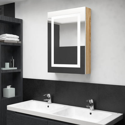 Armario De Baño Con Espejo Led Blanco Brillante 50X13X70 Cm