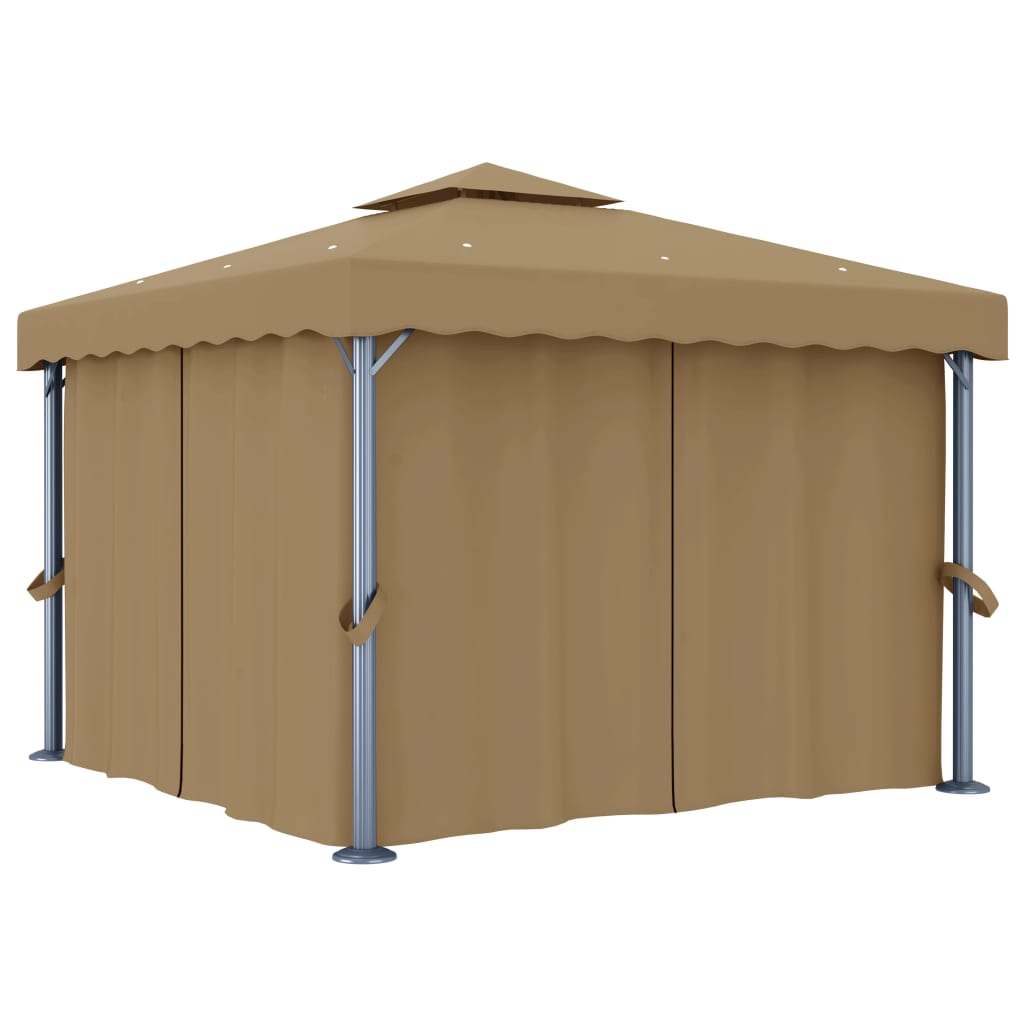 Cenador Con Cortina Gris Taupe Aluminio 3X3 M