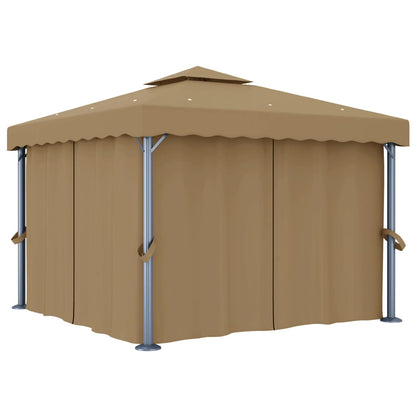 Cenador Con Cortina Gris Taupe Aluminio 3X3 M