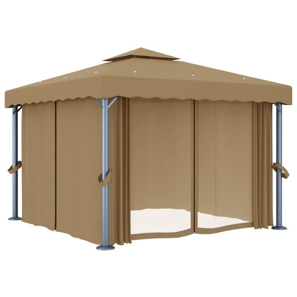Cenador Con Cortina Gris Taupe Aluminio 3X3 M