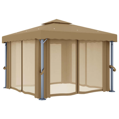 Cenador Con Cortina Gris Taupe Aluminio 3X3 M