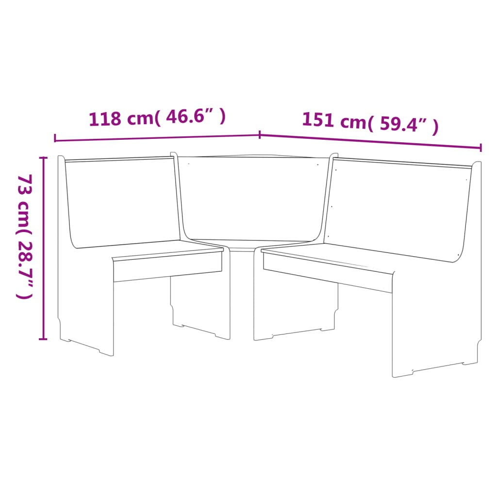 Banco De Esquina Reine Madera Maciza Pino Marrón Blanco 151 Cm