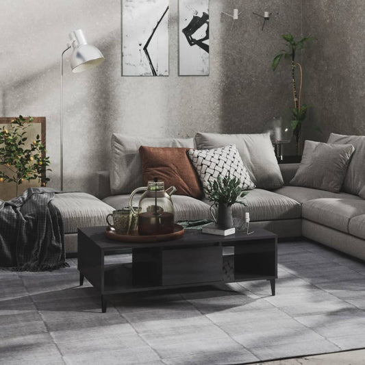 Mesa De Centro Madera Contrachapada Gris Brillo 103,5X60X35 Cm